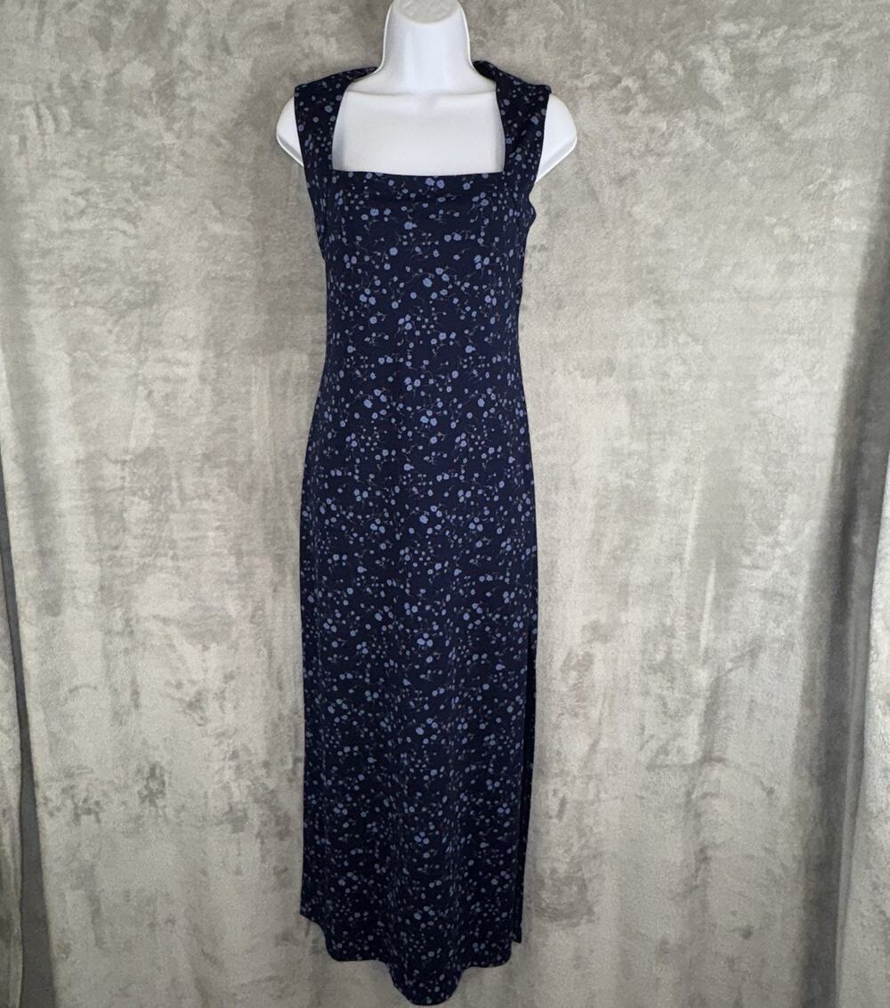 Vintage 90s Y2K Micro Floral Maxi Dress Size S/M? Dark Cottagecore Side Slit